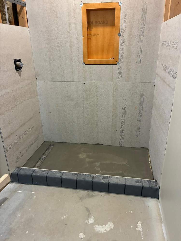 Shower remodel: Before: backer board and niche