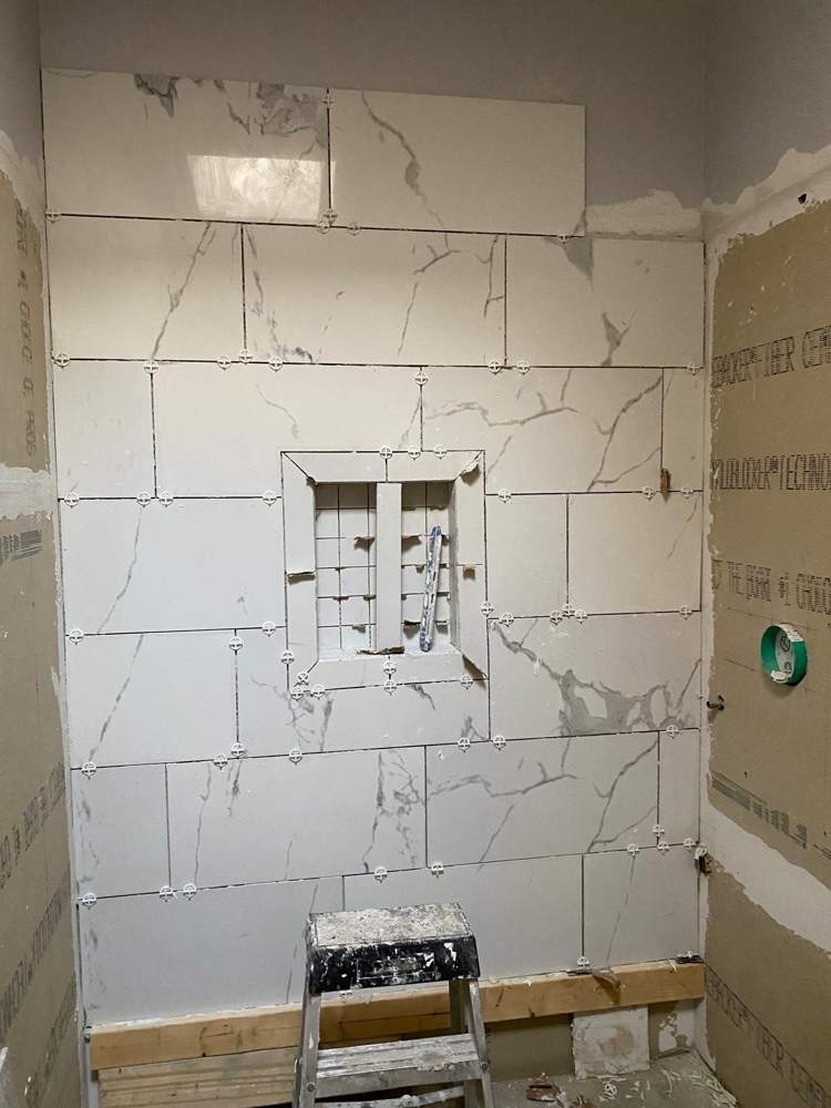 Shower remodel: In progress: tile going up