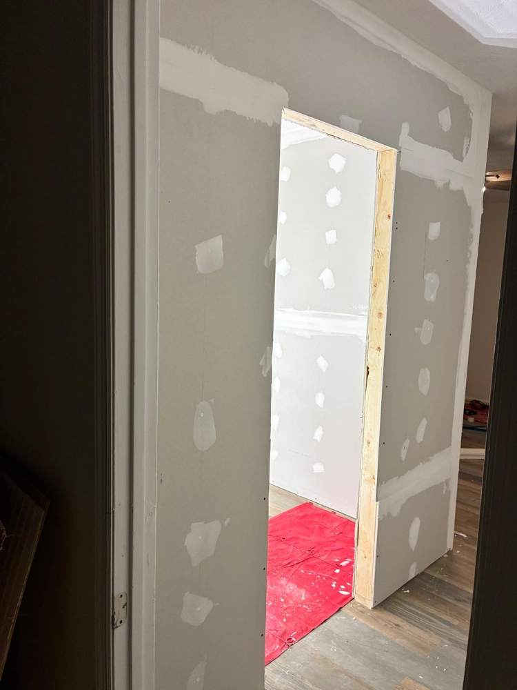 Closet framing and drywall: Doorway framed