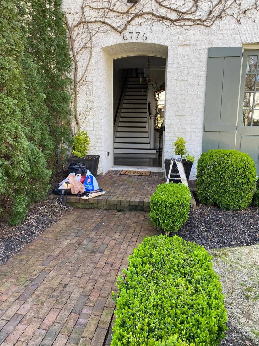 Wood entry door refinish: Before: door removed for refinishing