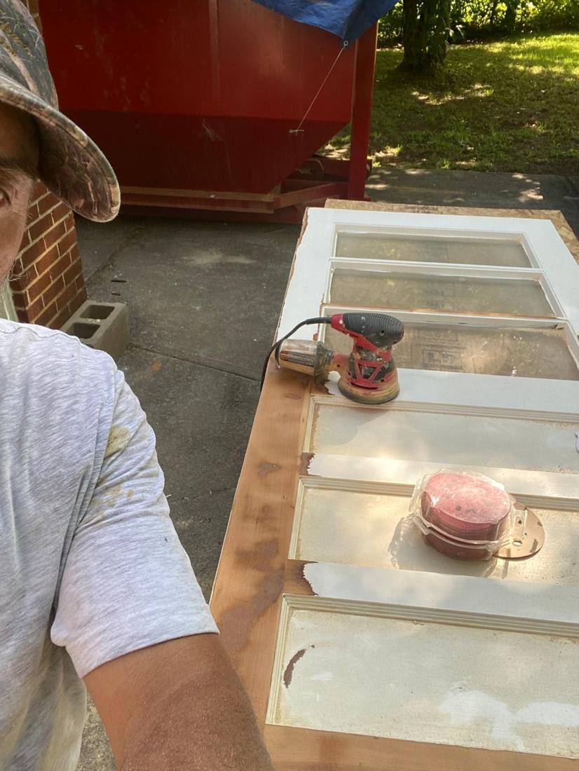 Door stripping: In progress: sanding