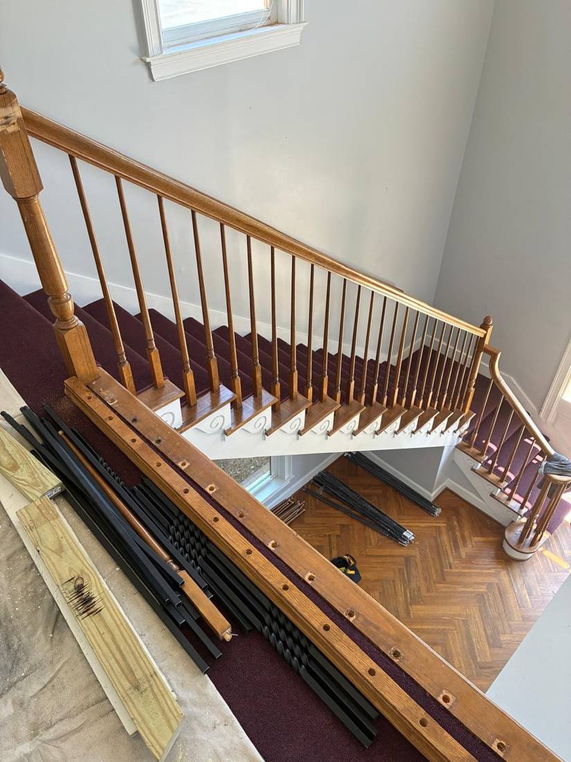 Stair railing upgrade: Before: old balusters removed