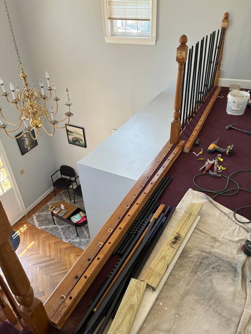 Stair railing upgrade: Before: old rail pulled out