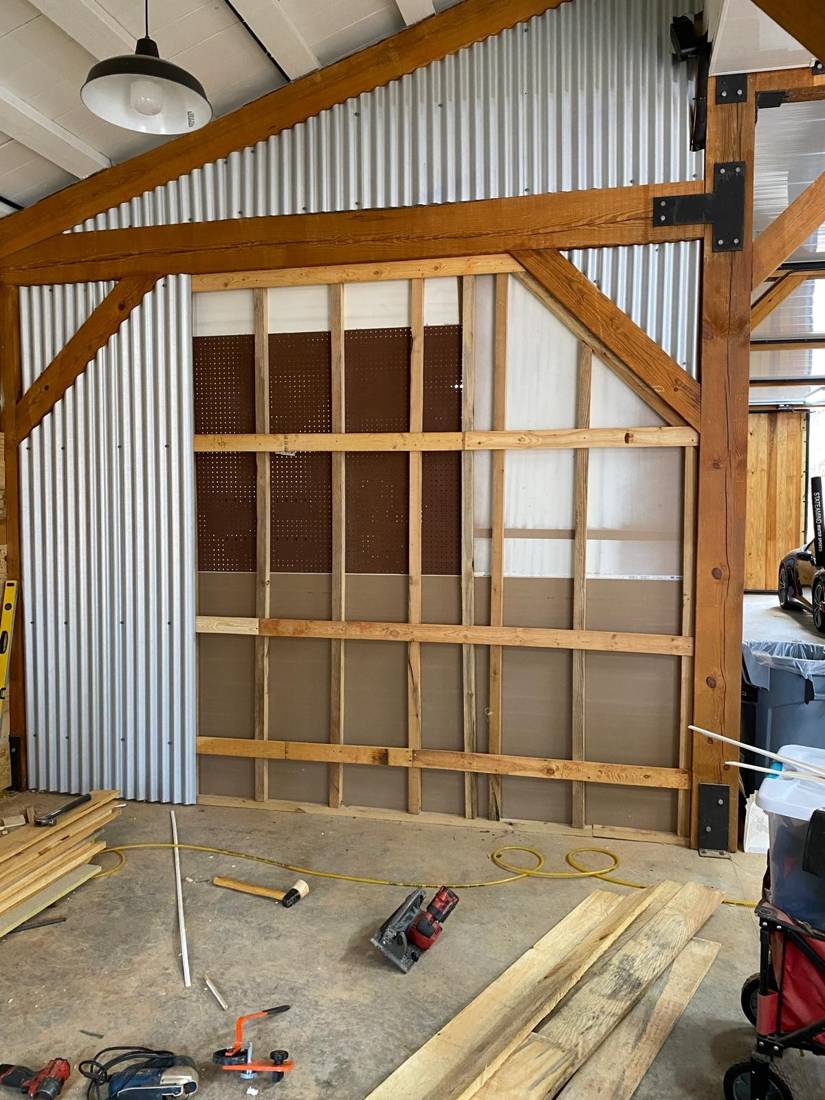 Shiplap accent wall: Before: framing