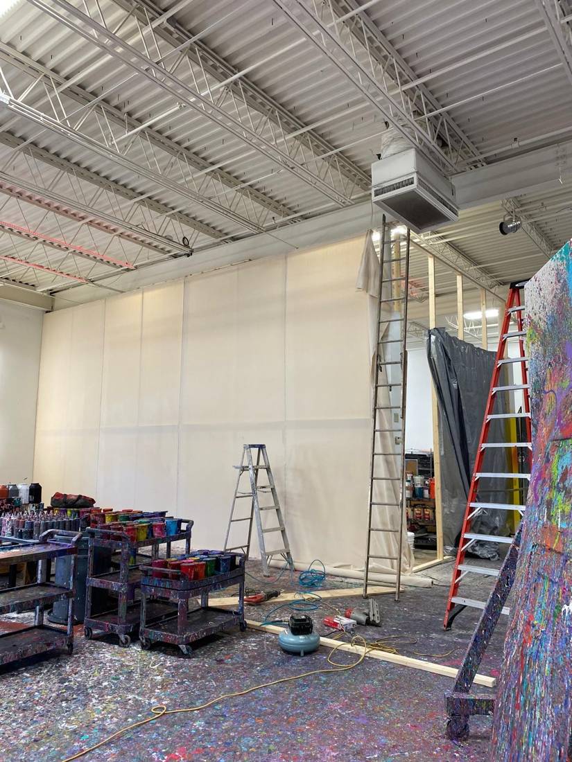 Art studio canvas walls: Wall frame going up